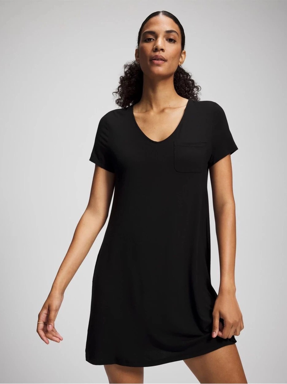 Soma Women’s Short-Sleeve V-Neck Sleep shirt, Black, Large